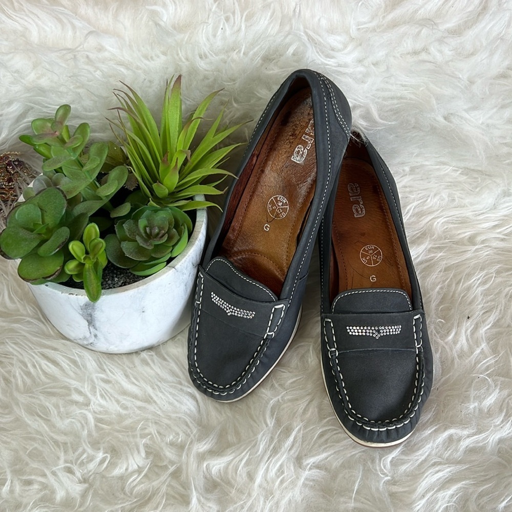 Ara Women’s Black Nubuck/Leather Moccasin Slip-In Wedge Shoes Size 7.5